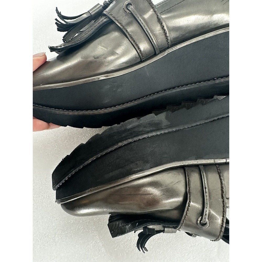 Stuart Weitzman Loafers Shoes Platform Chunky Y2K Metallic Size 8.5 M Grey - Picture 5 of 13